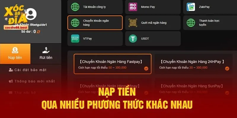 Hướng dẫn nạp tiền cược cực nhanh, đơn giản